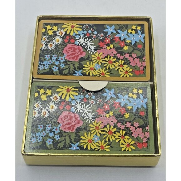 Vintage Crown Plastic Coated Playing Cards Double Deck Floral W/ Case Retro USA - Picture 10 of 16